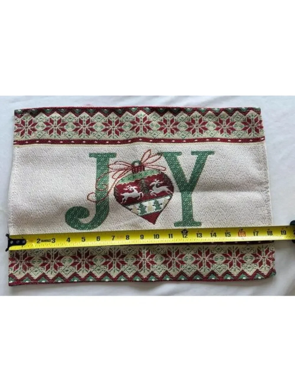 Christmas Woven Tapestry JOY Placemats Set of 2 Red Green Holiday Table Mats